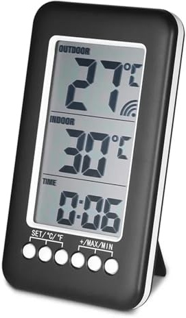 DSeenLeap Digital Weather Station,Digital Thermometer Meter With Clock Function Outdoor Indoor LCD Wireless Temperature Electronic Thermometers Weather Station