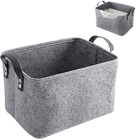 Filz Aufbewahrungsbox, 1 StückeFilz Korb, Filzkörbe mit zwei Griffen, Felt Storage Basket, Faltbarer Tragekorb aus Stoff, Filzkorb Grau Rechteck, Für Kleidung, Handtücher, Accessoires(Grau)