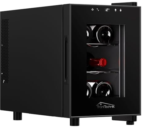 Tronitechnik® Weinkühlschrank Montpellier, Minibar, Mini-Kühlschrank, Getränkekühlschrank 17 Liter, 6 Flaschen, Weinkühler mit LED Licht & Einschübe freistehend