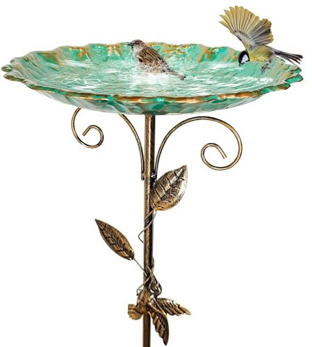 ACAREY Vogeltränke Stehend, Vogeltränke Winterfest Mit Erdspieß, Vogelbad Vogelbecken Wassertränke, Freistehend Abnehmbar, Retro Vogeltränke Winterfest Futter Wasserschale Für Draußen (480g)