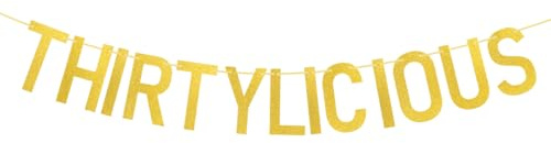 Cadimus Thirtylicious Gold Glitter Banner,Girlande 30 Geburtstag,Goldene Glitzerbanner Männer Frauen,30. Jubiläumsfeier, 30. Geburtstag Party Girlanden Deko