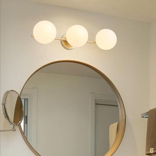Mengjay Aplique Espejo Baño Vintage,G9 Lámpara de Pared Interior con Pantalla de Bola de Vidrio, Luz de Pared Iluminación Interior para Dormitorio,Sala de Estar,Cocina,Pasillo (3 Luces)