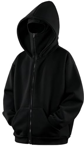 GIJOVANA Warme Zip Hoodie Herren mit Sturmhauben Hip Hop Sweatjacke mit Kapuze Oversized Kapuzenpullover mit Motorradmaske