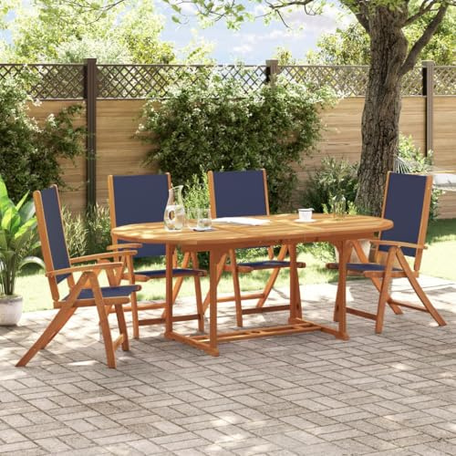GCHDHAPB Gartenmöbel-Set, 5-teilig, Massivholz, Akazie und Textilene