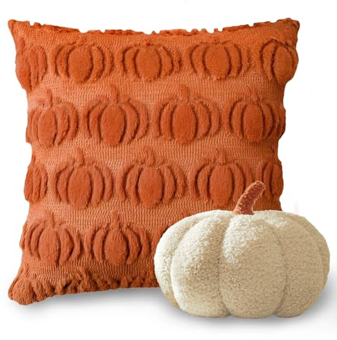 SUNXBUK Almohada de Calabaza de Halloween 20cm,Halloween Almohada Decorativas 45X45cm(Sin Rellenos),Otoñal Cojines Decorativos,Fundas de Cojín Calabaza,para Oficina, Dormitorio,Sofá Decoración