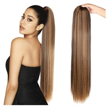 Ponytail Extension 40 – 60 cm dragsko hästsvans förlängning, rakt äkta hår, hästsvans, clip-in-hårdel, brasilianskt Remy-hår, hästsvans hårbitar för kvinnor (45 cm)