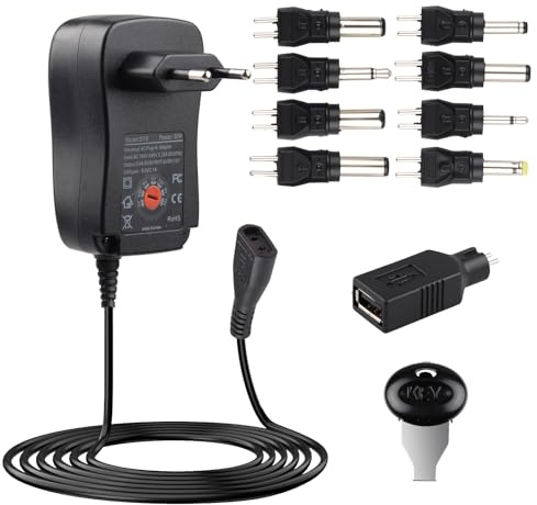 Adattatore AC da 30 W, 2 A, trasformatore con 9 inserti selezionabili per 3 V, 4,5 V, 5 V, 6 V, 7,5 V, 9 V, 12 V