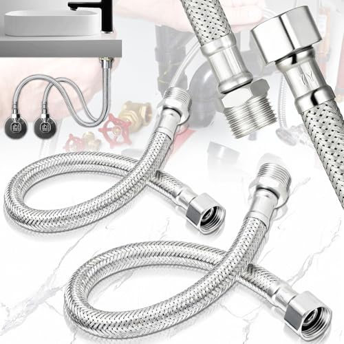 Benaton 2 Stück Anschlussschlauch armatur 30 cm, Flexschlauch 30cm Panzerschlauch - 3/8Üm x 3/8 Ag, Edelstahl Flexschlauch für Wasserhahn 30 Cm Warm und Kalt zum Eckventil für Spülkasten(Silber)