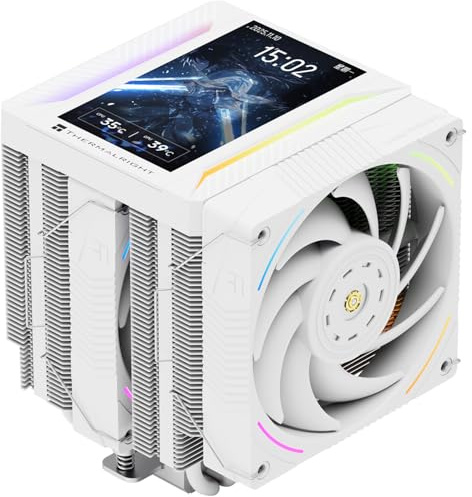 Thermalright Peerless Assassin 120 Vision MAX ARGB White CPU Cooler, PC Heatsink Cooler 6 Heat Pipes, 5’’ Magnetic Display Screen with 480x854 Resolution,for AM4/AM5 and Intel LGA1700/1851