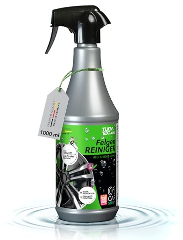TUGA TEC Felgenreiniger 1L ph-hautneutral Wirkindikator Made in Germany | stark gegen Bremsstaub & Verschmutzungen, Für Alufelgen, Stahlfelgen & Chrom