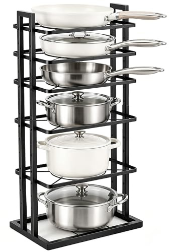 HULISEN Pots and Pans Organizer Under Cabinet, Adjustable 6-Tier Pot Rack