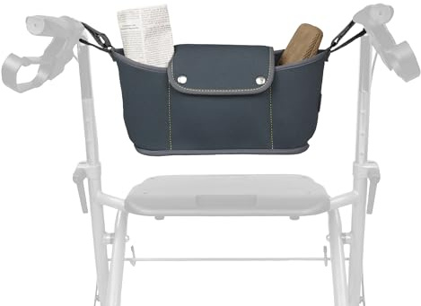 Borsa Organizer per Sedia a Rotelle e Rollator in Neoprene con Portabicchiere, Tasche e Chiusura Magnetica, Fissaggio a Strappo Universale - Grigio