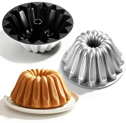 Gugelhupfform, Gugelhupf bakform, mycket slitstark, kakform av aluminium, dubbelt non-stick lager, rund kakform, extra hög kant, non-stick belagd, 2,5 liter kupa bakform 24 cm