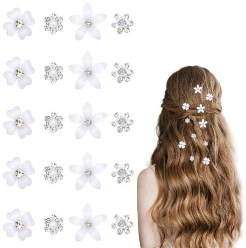 LAPQOS Pinzas para el cabello,Set de 20 Pequeñas Horquillas Florales – Pasadores para Trenzas, Mini Accesorios para el Cabello (Mujeres y Novias) y Adornos Nupciales