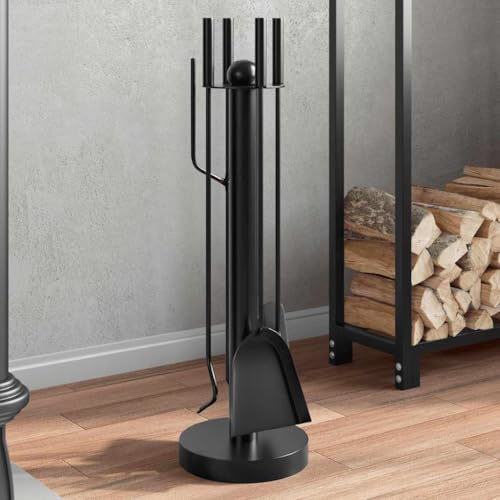 Ziaphsol Juego de 5 utensilios de acero para chimenea, 18 x 56 cm, atizador, pinzas para chimenea, pala para cenizas y escoba, para estufa de leña, estufa de azulejos, estufa de sueco, hoguera