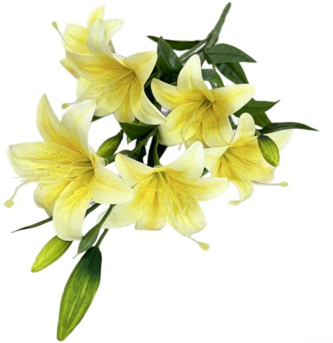 ZWEquipint 6 huvuden konstgjorda liljeblommor silkestyg böjbara stjälkar för bröllop hem bordsdekor fotograferingsrekvisita 68 x 15 cm (blek gul)
