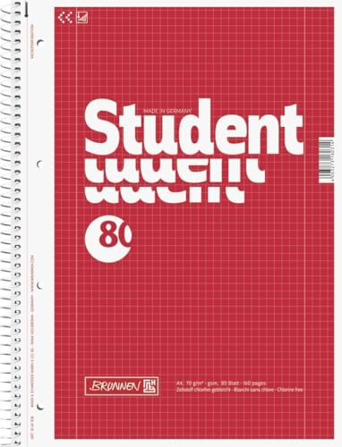 Brunnen 10 x Kollegblock Student A4 kariert Lineatur 28 80 Blatt mit Rand rot
