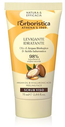 L'Erboristica Athena's - Scrub Viso Esfoliante - Peeling Levigante Idratante - con Olio di Argan Biologico, Acido Ialuronico e Granuli di Oliva - 75 ml