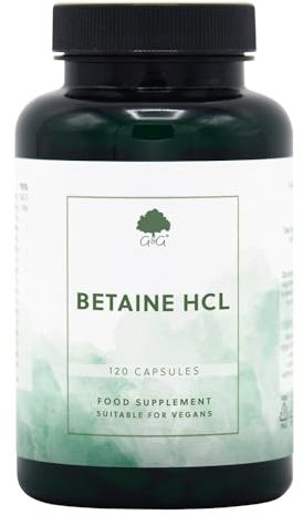 Betaine Hydrochloride (HCl) with Pepsin - 440mg Betaine per Capsule - 120 Vegan Capsules - Non-GMO, Made in The UK by G&G Vitamins