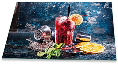 Herdabdeckplatte Abdeckung Ceranfeld Abdeckplatte Schneidebrett 1-Teilig 80x52 Cocktail Blau Spritzschutz Glasplatte Ceranfeldabdeckung Schutz Kochplatten Herdschutz Sicherheitsglas Glasschneidebrett