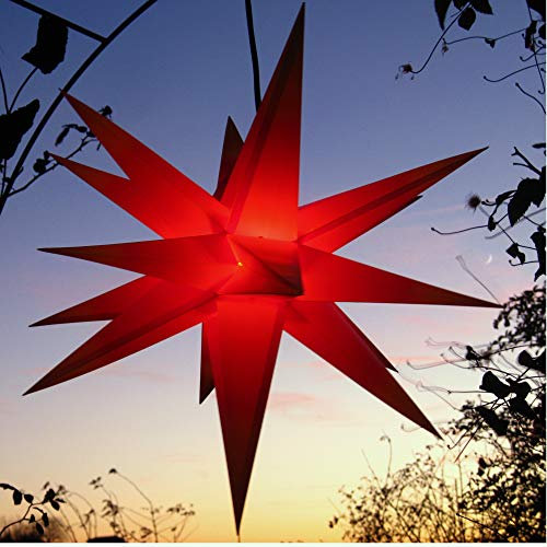 Außenstern-55 cm - rot, wetterfest und frostbeständig. Komplettset incl. Kabel & Leuchtmittel (auswechselbar) Adventsstern Weihnachtsstern 3D Faltstern, kein Trafo nötig