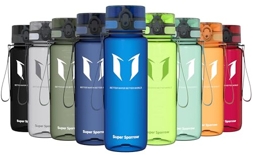Sparrow Botella Agua Deportiva 500ml/750ml/1L Tritan Cantimplora - Sin BPA | Antifugas, Plastico Botella de Agua, Ligera, Lavavajillas, Flip Top, Ergonómica, Escuela, Gimnasio, Gym, Oficina, Ciclismo