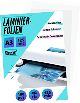 Laminierfolien glänzend in A4 & A3 | 80 mic & 125 mic | bis 2.000 Stück wählbar (125 mic | A3, 200 Stück)