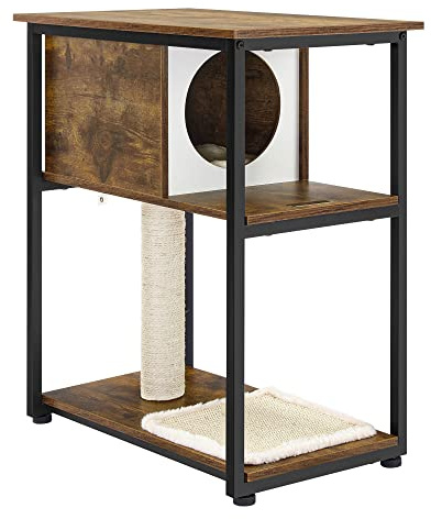 FEANDREA Cat Tree, End Table, Scratching Post and Mat, Rustic Brown PCT111H01