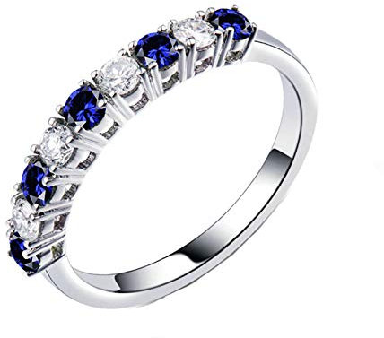 Bishilin Verlobungsring Weißgold 750 Diamant, Eheringe Nickelfrei Damen Ringe Weißgold Bandring mit 0.36ct Rund Saphir Große 47 (15.0)
