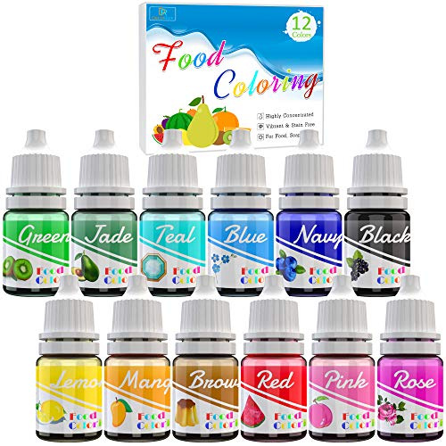 Food Colouring - 12 Colour Liquid Concentrated Icing Food Colouring Set | for Baking, Airbrush, Cake Decorating - Vibrant Food Colour Dye for Fondant, Soap Making Supplies Kit, DIY Crafts - 6ml Each