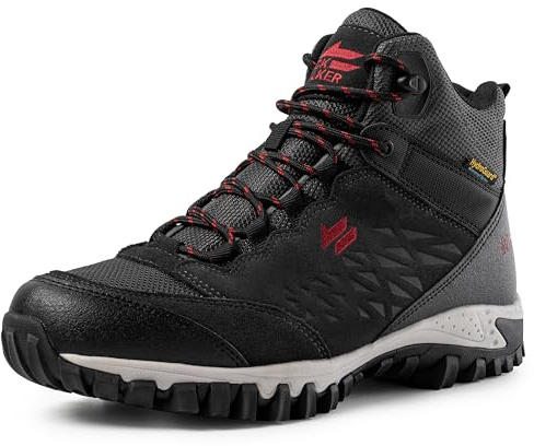 Jack Walker Men's Hiking Boots – Hydroguard Waterproof & Breathable Membrane – Lightweight Suede Trekking Shoes with High-Grip Sole – JW6255 (7 UK, Black)
