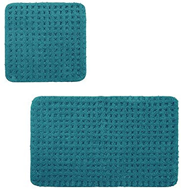 PANA® Flauschiges Badvorleger Set • Flauschige und rutschfeste Badematten • Weiche Mikrofasern • Badteppich 2er Set: WC Vorleger ohne Ausschnitt 45 x 45 cm + 50 x 80 cm • Farbe: Türkis