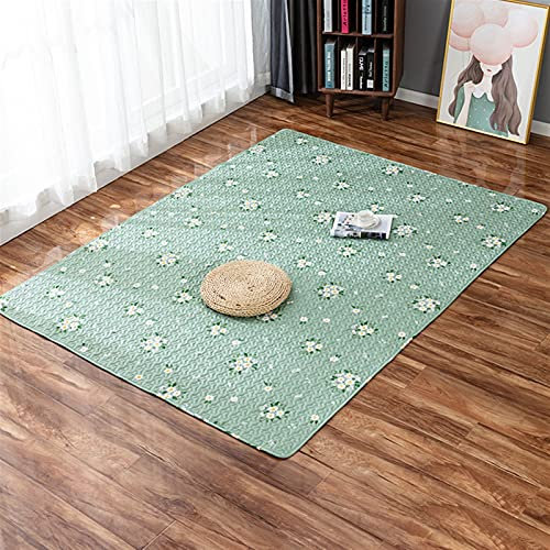 LIVEINU Baumwolle Tatami Teppich mit Anti-Rutsch Unterstützung Faltbarer Abwaschbarer Kinderteppich Spielteppich Babyteppich Fußboden Krabbeldecke 150x190cm Blume Grün