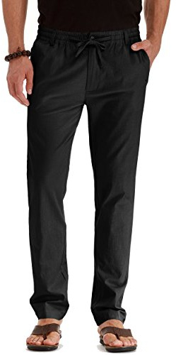 Sailwind herr dragsko sommar strand lösa byxor linnebyxor casual med elastiskt midjeband, B06 Svart, 42 SE