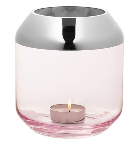 Fink [W1025] [A] SMILLA, Teelichthalter, Vase, Glas, Silberfolie, glatt, hellrose, silberfarben, L. 18 cm, B. 18 cm, H. 20,6 cm, D.