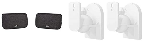 Polk Audio SR2 kabellose Surround Lautsprecher für Polk React und MagniFi 2 Soundbar, Schwarz & Goobay 49394 Lautsprecher Wandhalterung universal, schwenkbar/neigbar für Boxen bis 3,5 kg, weiß