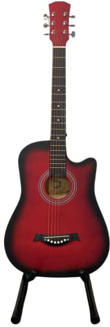 38 Inch Full Size Acoustic Guitar Classical Cutaway Design Hardwood Finish & Steel Strings with Bag (Red)