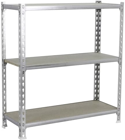 Simonrack Schwerlastregal, Lagerregal, 100x100x50 cm, Metallregal, Kellerregal, Biegestelle 150 kg, 3 Holzfachböden, Verzinkt/Holz - Maderclick