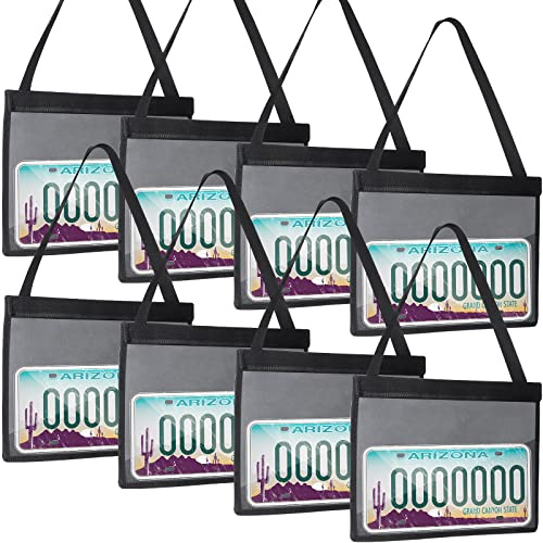 Cunno 8 Pcs License Plate Holder with Hanging Strap Dealer License Plate Holder Bags Waterproof Plate Frame Cover Plastic Drive Car Pouches for Car SUV Truck, Black