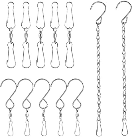 Xiacibdus Windspiel-Haken, drehbarer Doppelclip, drehbarer Aufhänger, Edelstahl, 360°-Clips, Aufhänger zum Aufhängen von Windspielen, Vogelfutterspendern, Windmühle, Party-Dekoration, 12 Stück