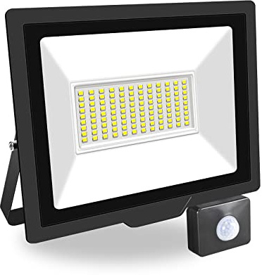 PICAA 1 unidad 75W 7500 LM Focos LED Exterior, con Sensor de Movimiento | 6000K Blanco Frío,IP66 Impermeable,Foco Proyector LED, Frío Floodlight, para Casa, Garaje, Patio, Terraza, Campo