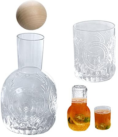 YWNYT Nachttisch-Wasserkaraffe mit Trinkglas, 850 ml Glaskaraffe/250 ml Tasse, Nachtwasserkaraffe für Schlafzimmer, Nachttisch, Desktop-Wasserkaraffe und Glas-Set (1+1)