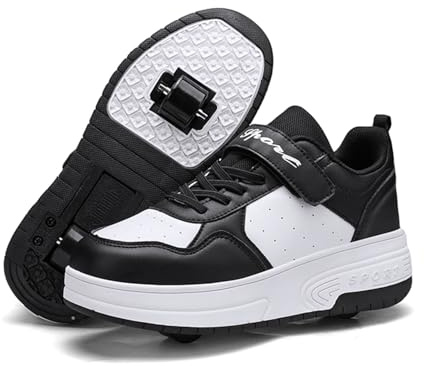 LYBANG Rollschuhe für Kinder Schuhe Mit Doppelt Rollen Automatisch Räder Rochen Skateboardschuhe Outdoor Fitnessschuhe Gymnastik Sneakers Kinder