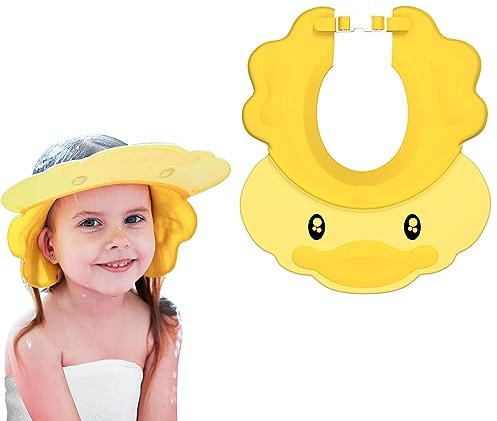NUDFSY Shower Cap for Kids,Hair Washing Aids for Kids,Kids Hair Washing Shield,Adjustable Hair Washing Shield, Kid Shampoo Cap And Visor for Kids Eyes And Ears Protector（Duck Yellow）