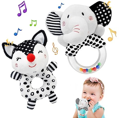 Ballery Juguetes Bebes 0-3 Meses, 2 Piezas Sonajeros Juguetes Bebes 0-3 6-12 meses, Sonajero de Juguete Muñeca de Peluche, Animales Campanas Sonajeros Suaves Juguetes