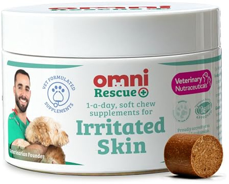 Omni Dog Itchy Skin Relief Supplement – Allergy Chews for Dogs | Beta glucans and omega-rich algae support irritated skin, ears and paws – daily allergy relief chew
