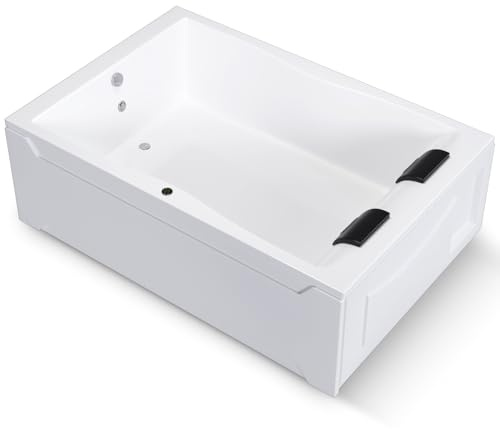 AQUADE Acryl Badewanne 180x120 Modell: Hamburg - Weiß Badewanne Komplettset 180x120 - Badewannen Mit Wannenfüßen + Schürze + Ab-Überlauf mit Zulauf + Nackenkissen + Led