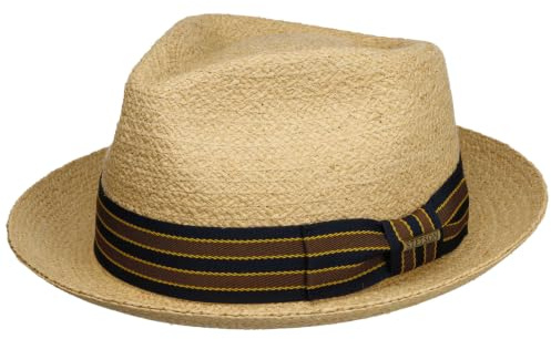 Stetson Yescott Player Raffiahut Naturfarbener Pork Pie Retro UV-Schutz 40 Garniturband Damen Herren Sommer Natur XXL (62-63 cm)
