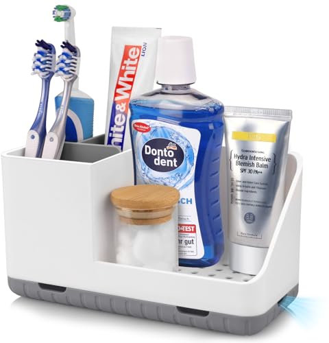 Zahnbürstenhalter für Badezimmer Organizer, Elektrische Zahnbürste Halterung mit Abflussloch, Abnehmbarer Zahnbürsten Organizer für Badezimmer, Küche und Familie (Grey)