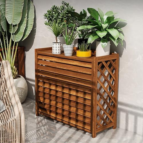 Cache Climatiseur Exterieur, Couverture De Climatiseur En Bois, Clôtures D'écran De Confidentialité Autoportante Cache Pompe A Chaleur Support De Fleur, Stores De Coque De Rack De Climatisation (Size